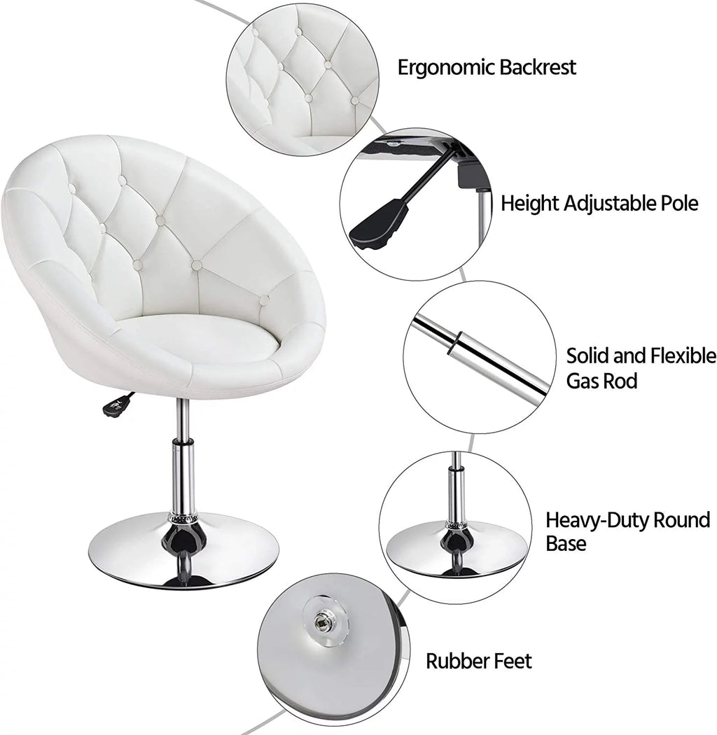 White Tufted Height Adjustable Swivel Accent Chair E11276