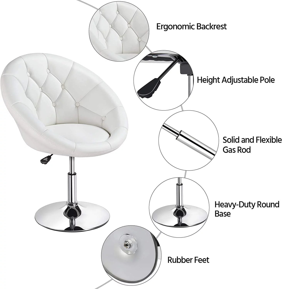 White Tufted Height Adjustable Swivel Accent Chair E11276