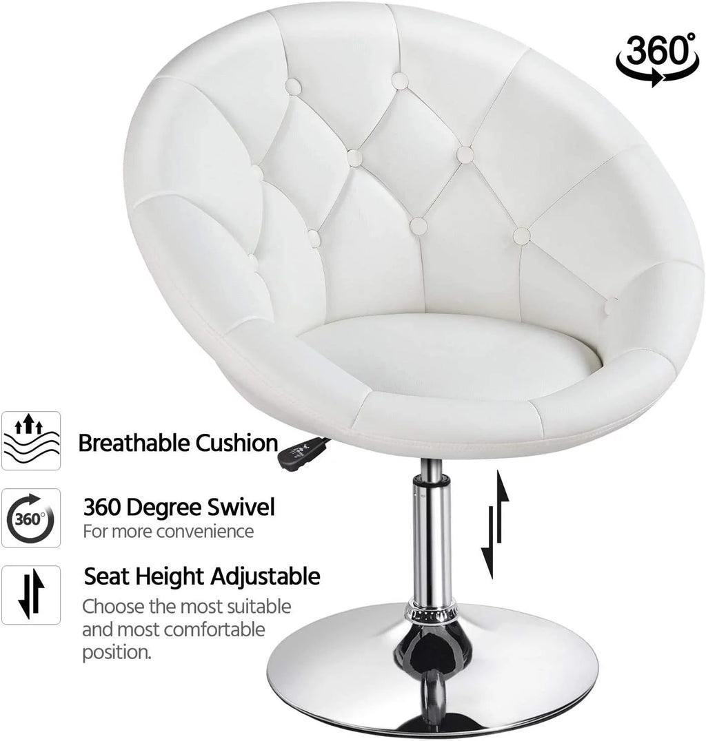 White Tufted Height Adjustable Swivel Accent Chair E11276