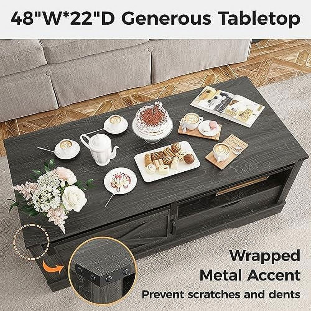 Light Grey 48'' Rustic Coffee Table with Sliding Barn Door K71442