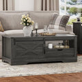Light Grey 48'' Rustic Coffee Table with Sliding Barn Door K71442