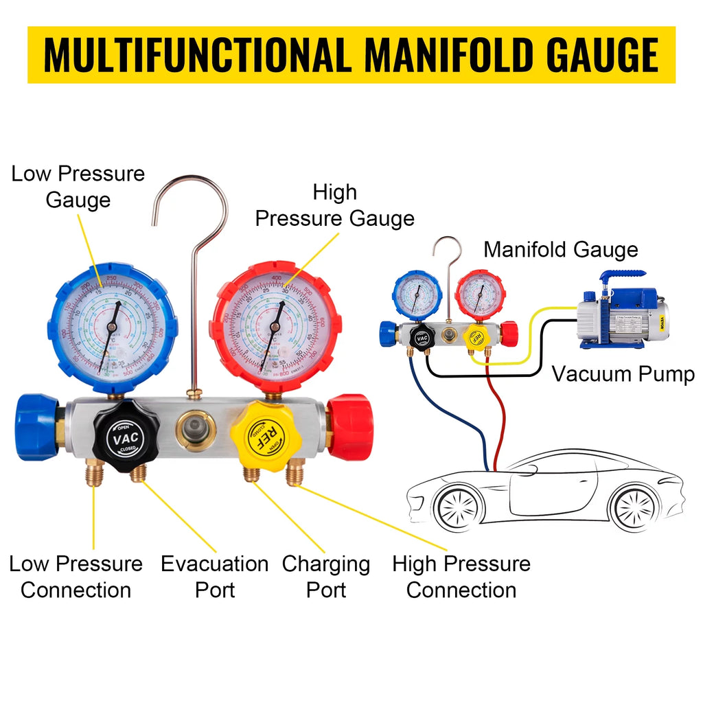 4.8CFM Single Stage Vacuum Pump with Manifold Gauge Set P4271