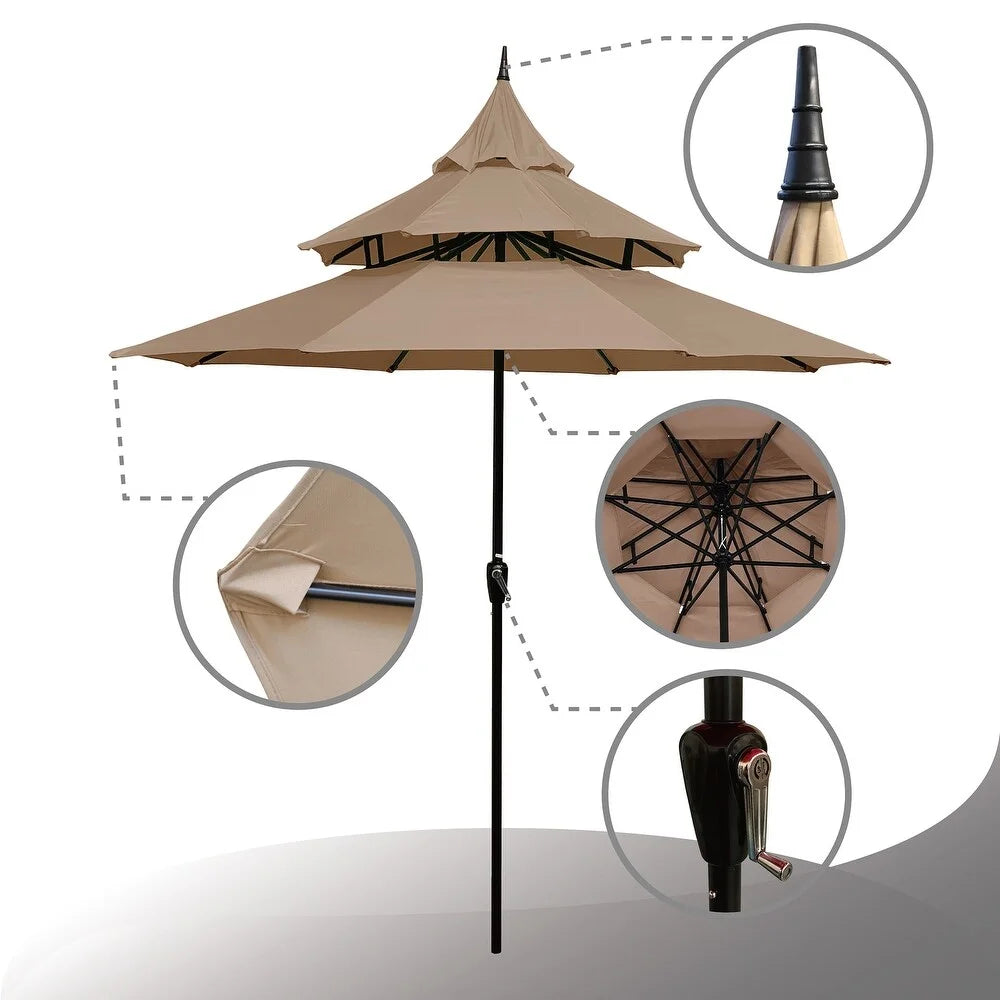 9ft Tan Patio Umbrella with Crank R55941