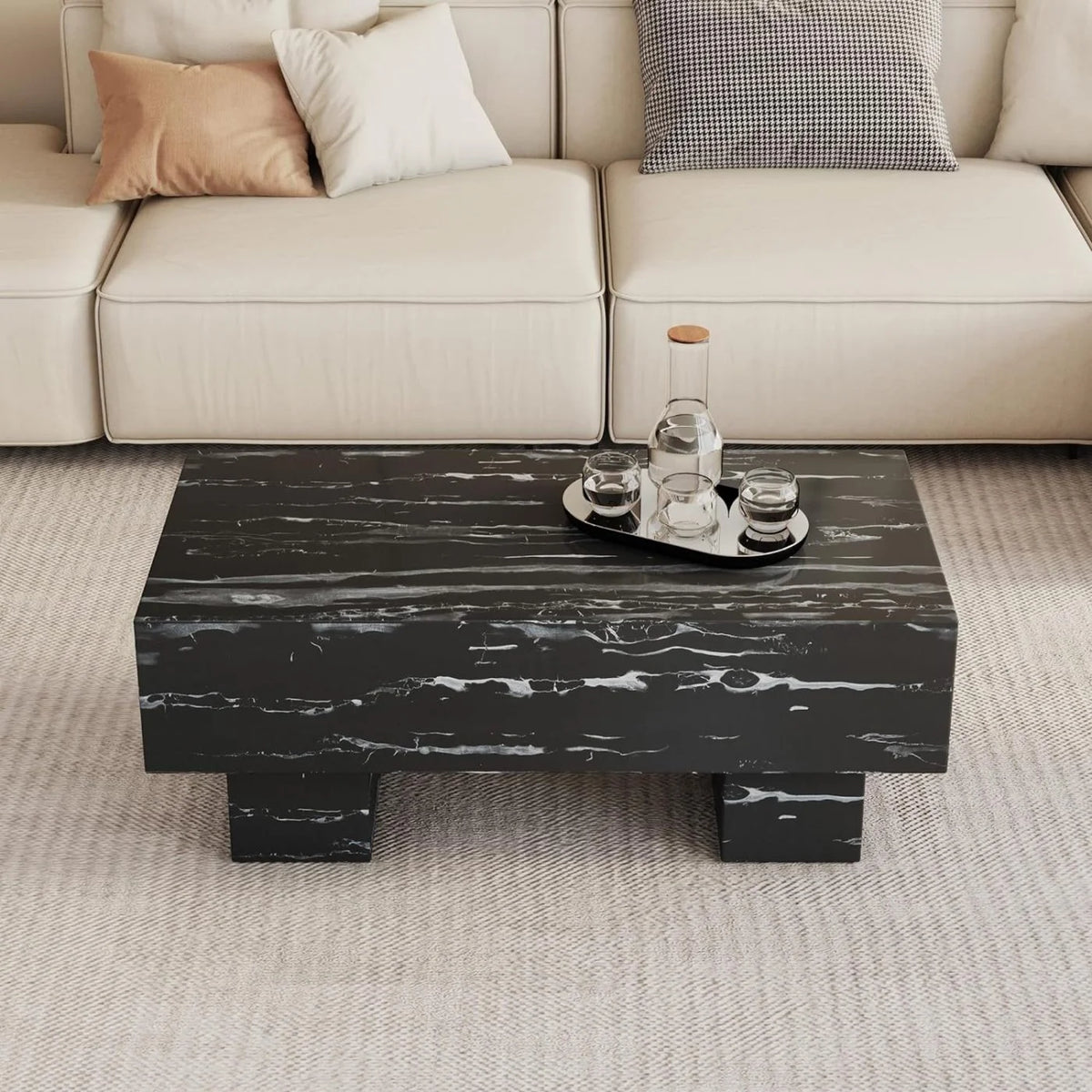 Square Coffee Table with Faux Marble Tabletop U86212
