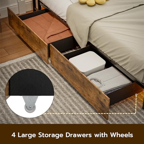 Queen Size Platform Bed Frame with Headboard Storage 4 Drawers X9658