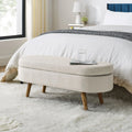 Linen Fabric Storage Bench with Solid Wood Legs K845776