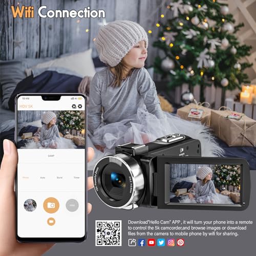5K Video Camera 64MP Camcorder 18X Zoom WiFi Digital Camera E29215