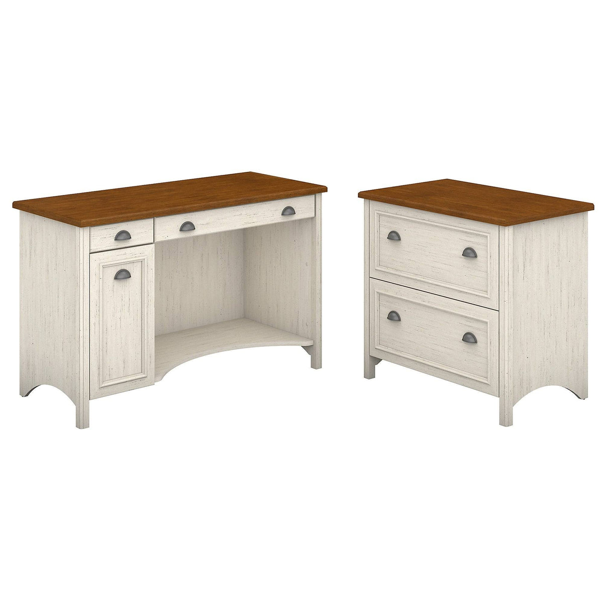 Antique White Computer Desk with 2-Drawer File Cabinet Q291406