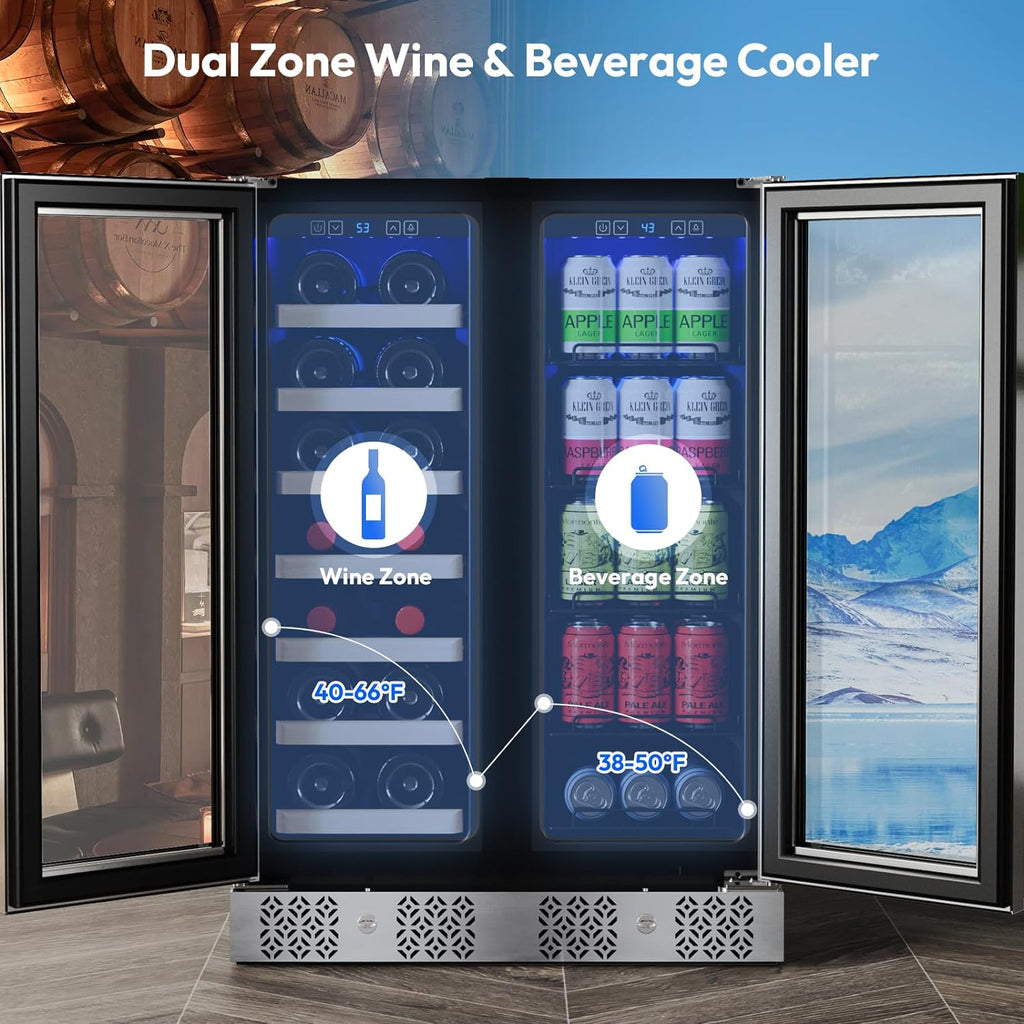 24 inch Dual Zone Wine and Beverage Cooler 96 Cans 33 Bottles X365708