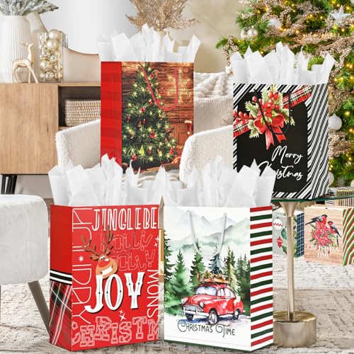 24 Pack Christmas Gift Bags Assorted Sizes with Gift Tags N88063