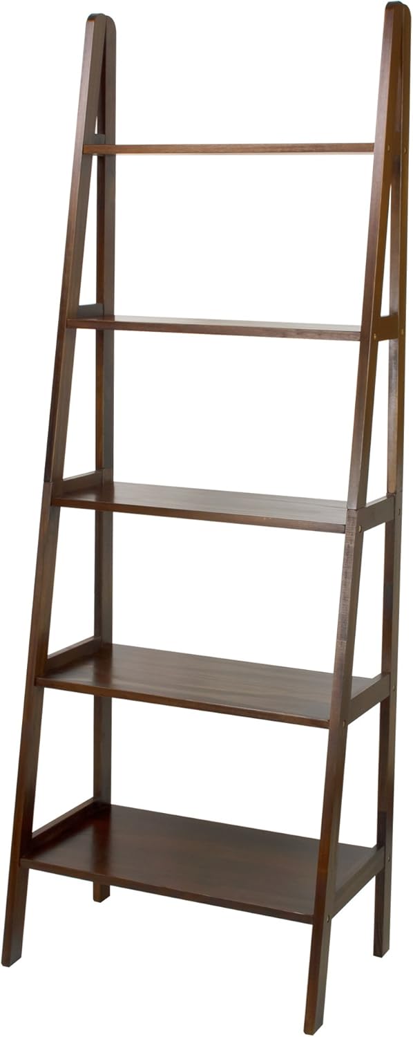 White 5-Shelf Ladder Bookcase N6656