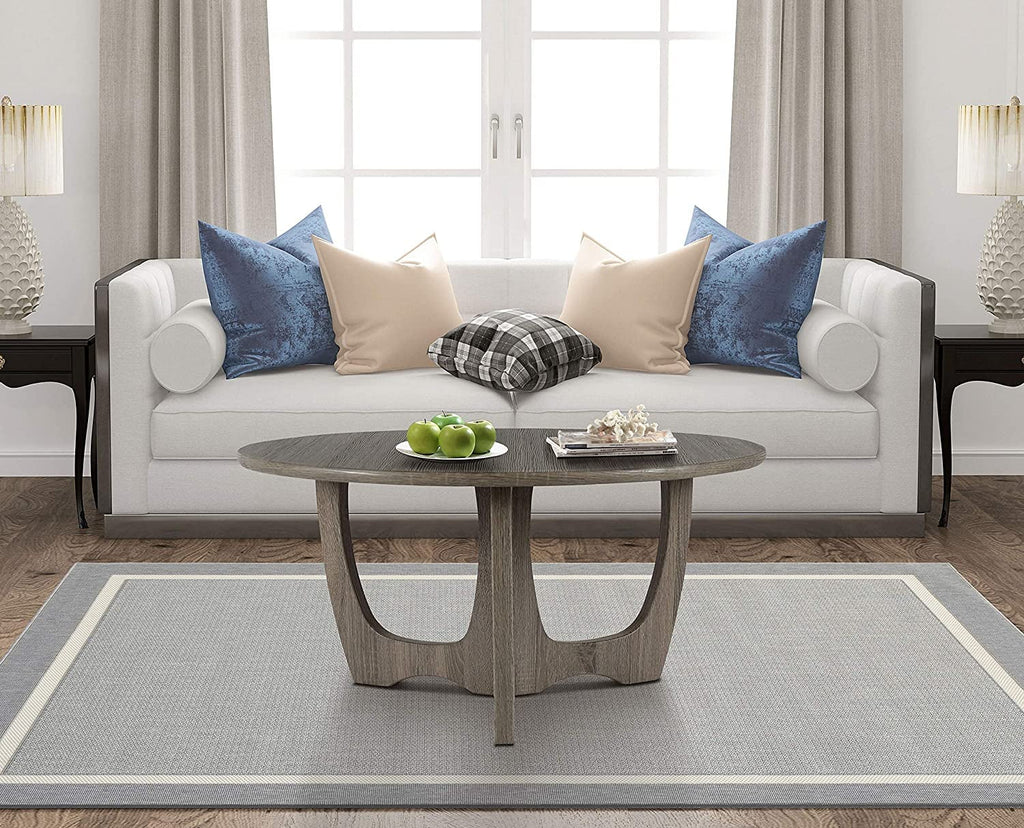 Round Wooden Coffee Table 35.5 x 18 Inches Gray F936