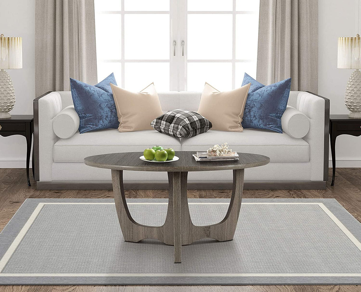 Round Wooden Coffee Table 35.5 x 18 Inches Gray F936