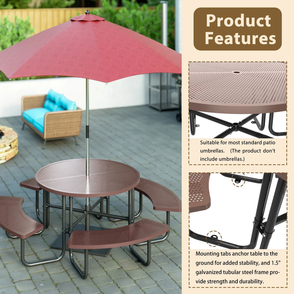 46'' Steel Round Picnic Table with Umbrella Hole H953