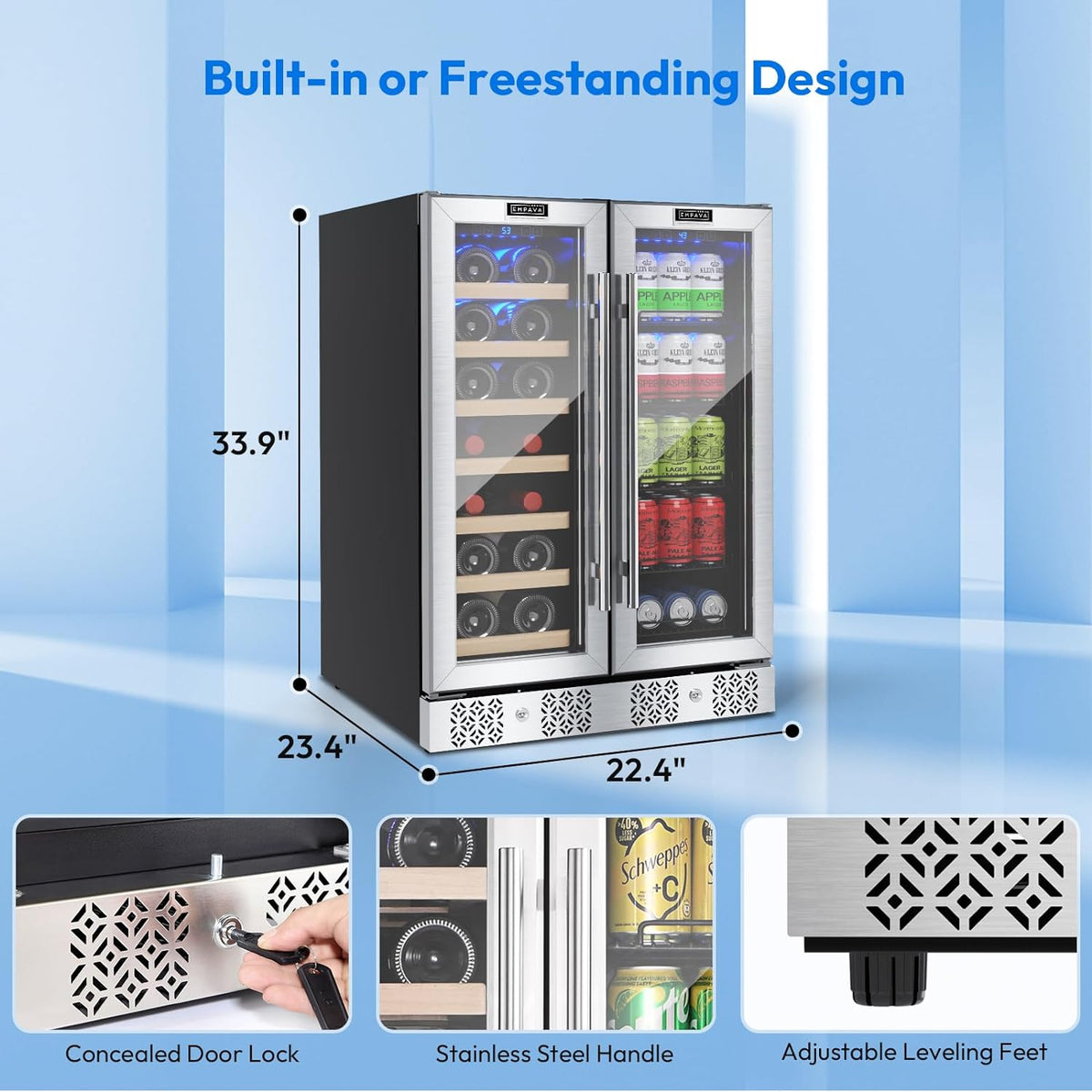 24 inch Dual Zone Wine and Beverage Cooler 96 Cans 33 Bottles X365708