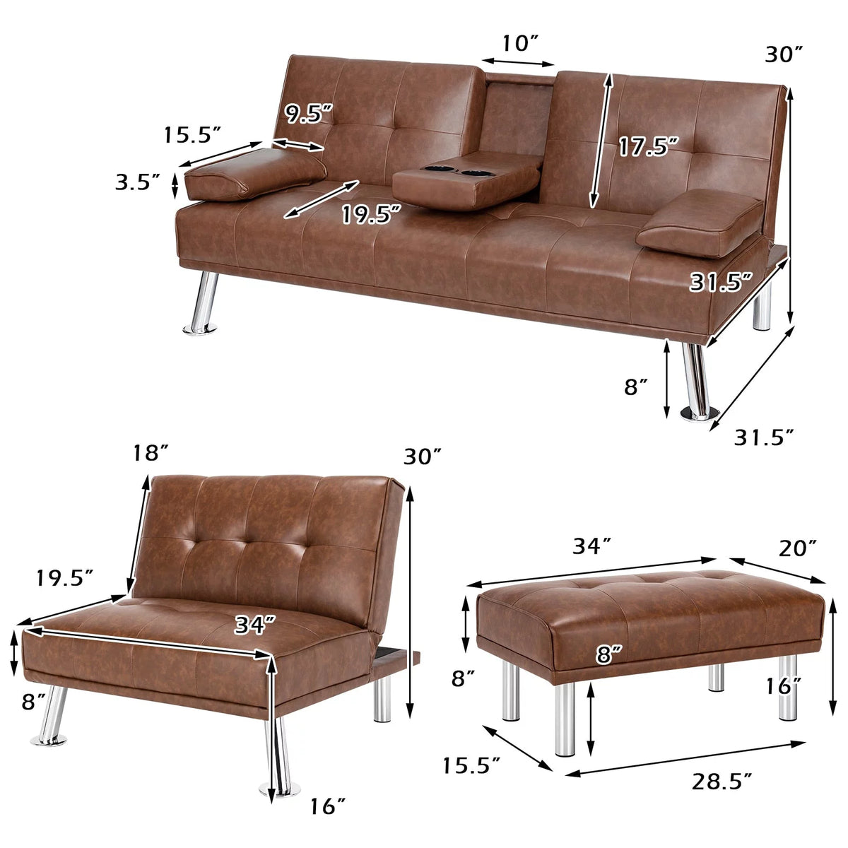 Brown 3-Piece Sectional Sofa Set F813