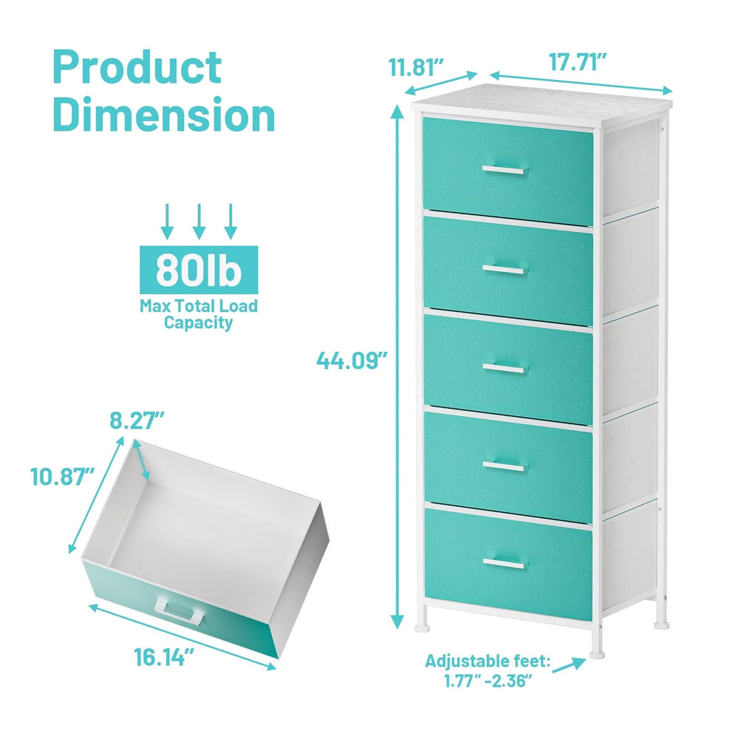 5 Drawer Dresser with Fabric Bins T7377