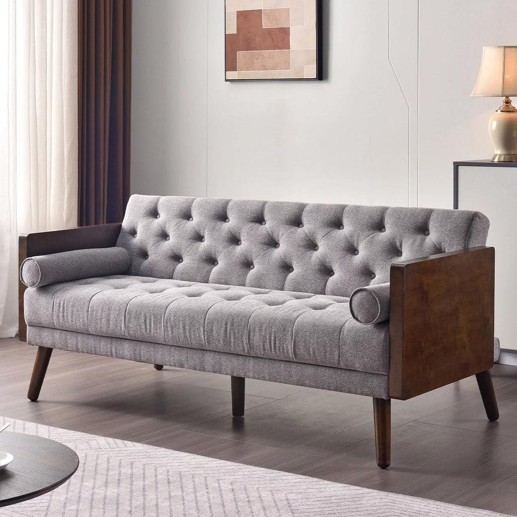70 inch Grey Chenille Convertible Futon Sofa Bed O66410