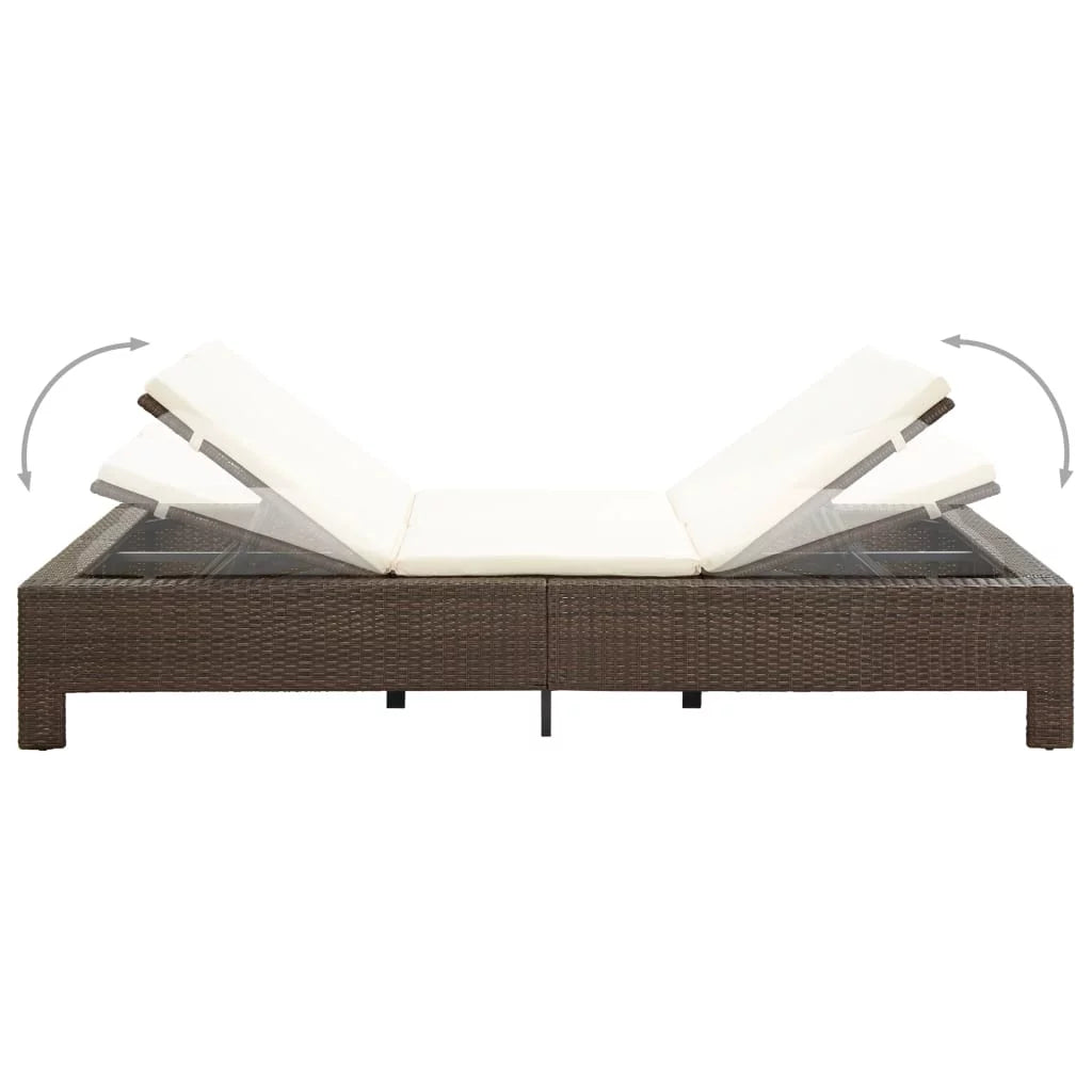 2-Person Sunbed with Cushion Brown Poly Rattan I251