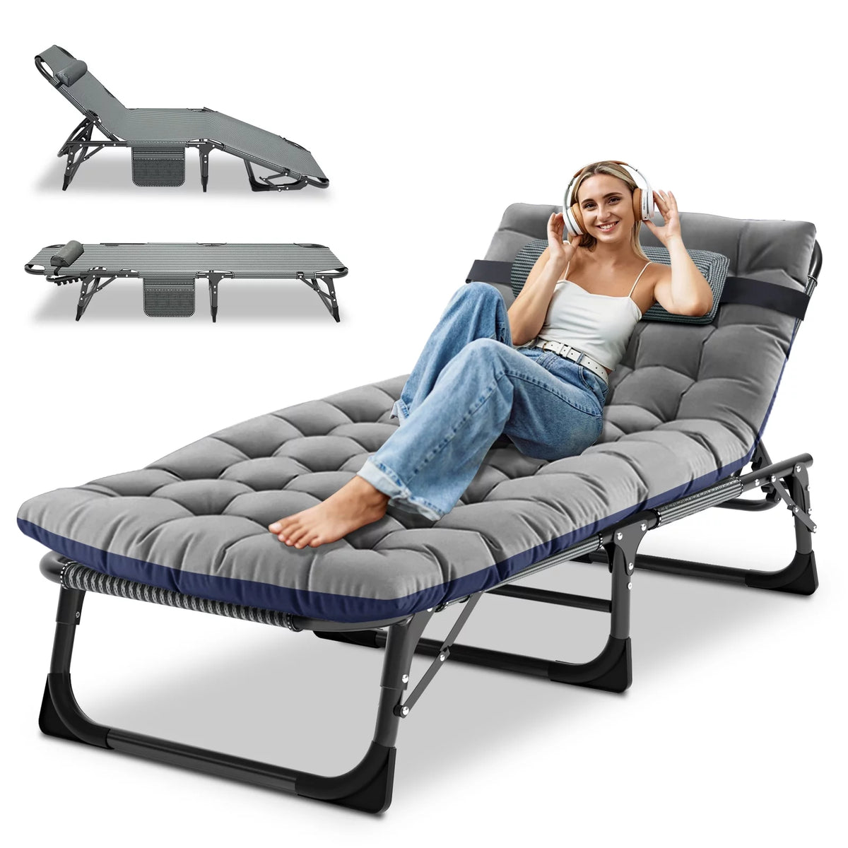Folding Camping Cot with Mattress and Pillow D316