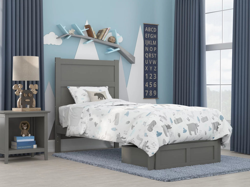 Grey Twin Wood Platform Bed Frame with Foot Drawer Storage P64075