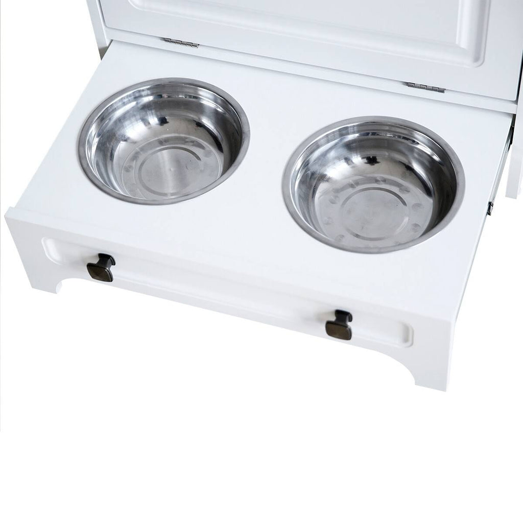 White Pet Feeding Station with Food Storage Cabinet Y9291