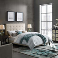 Beige Tufted Upholstered Fabric Platform Bed V996