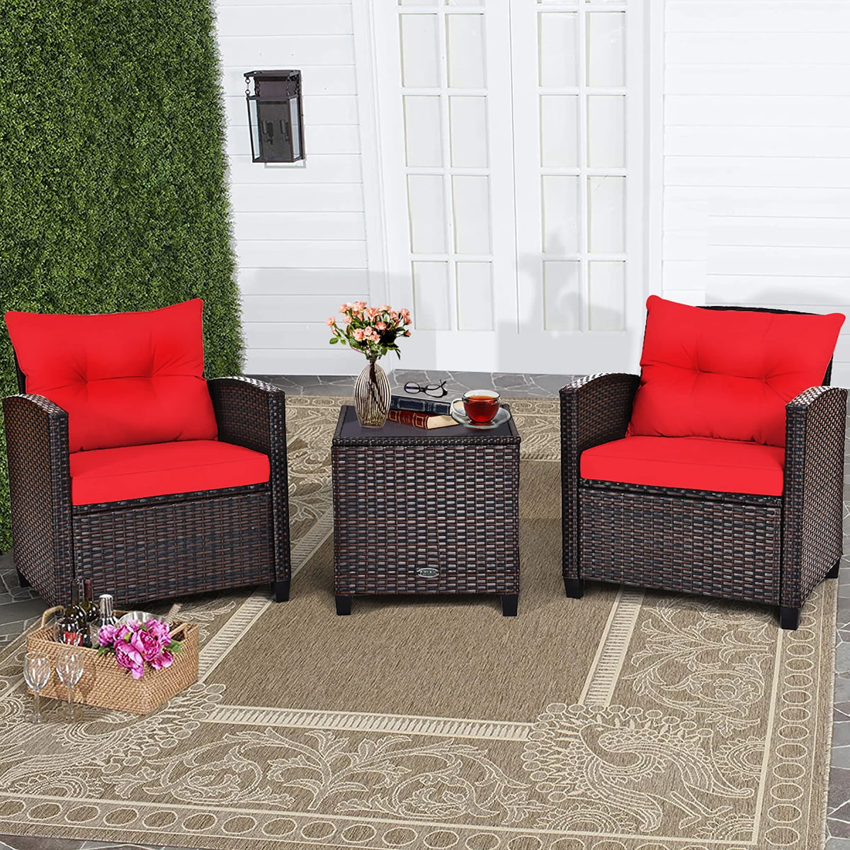 3 Pc Black Patio Rattan Furniture Set I234