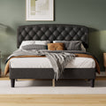 Dark Grey Queen Size Adjustable Headboard with Linen Upholstery and Button Tufting J397158