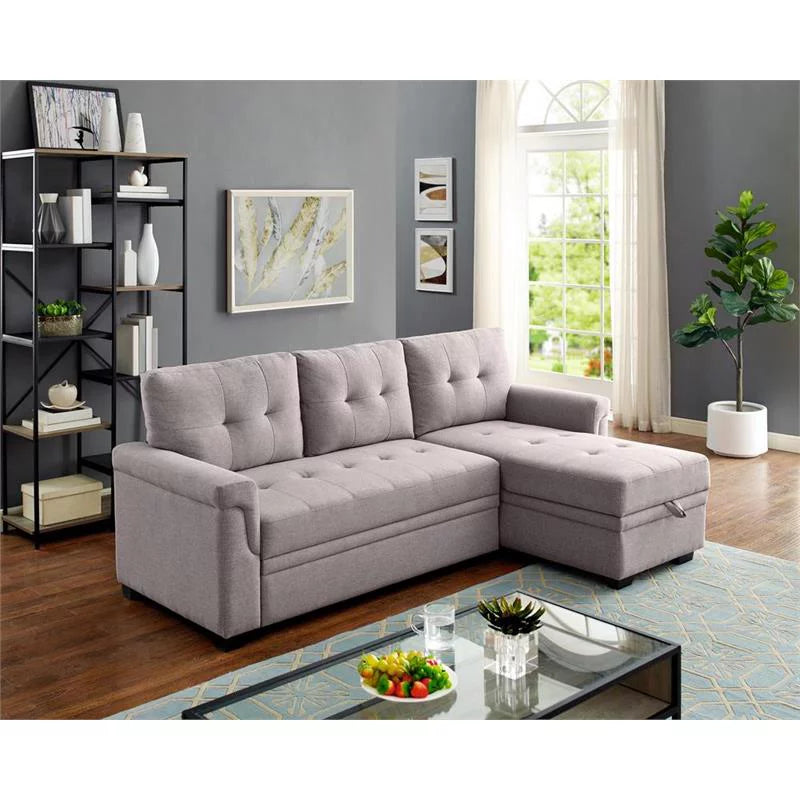 Light Gray Linen Reversible Sleeper Sofa U121703