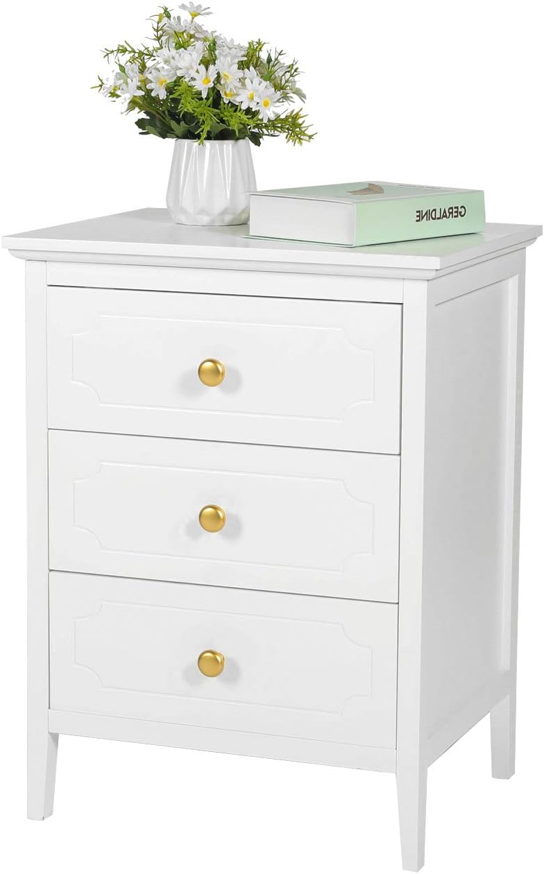 White 3 Drawer End Table Nightstand Set of 2 Y502459
