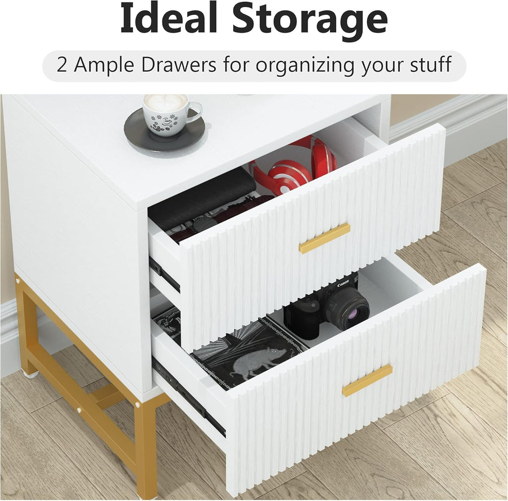 2-Drawer Nightstand with Storage Cabinet Metal Frame T63648