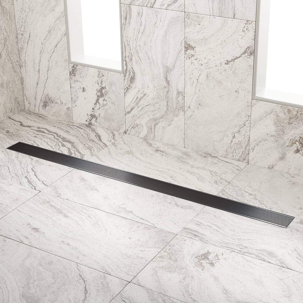 60x22 Matte Black Linear Shower Drain with Flange I388786