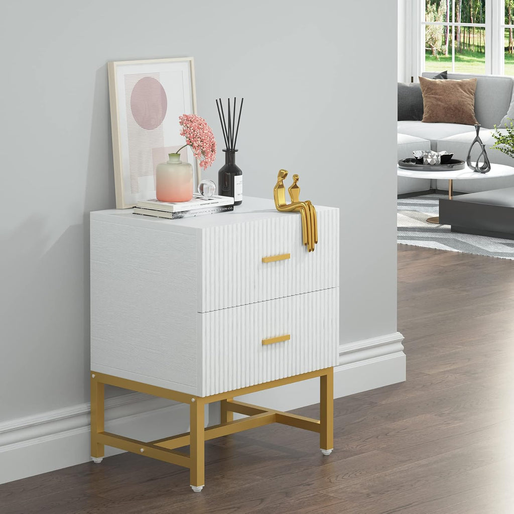 2-Drawer Nightstand with Storage Cabinet Metal Frame T63648
