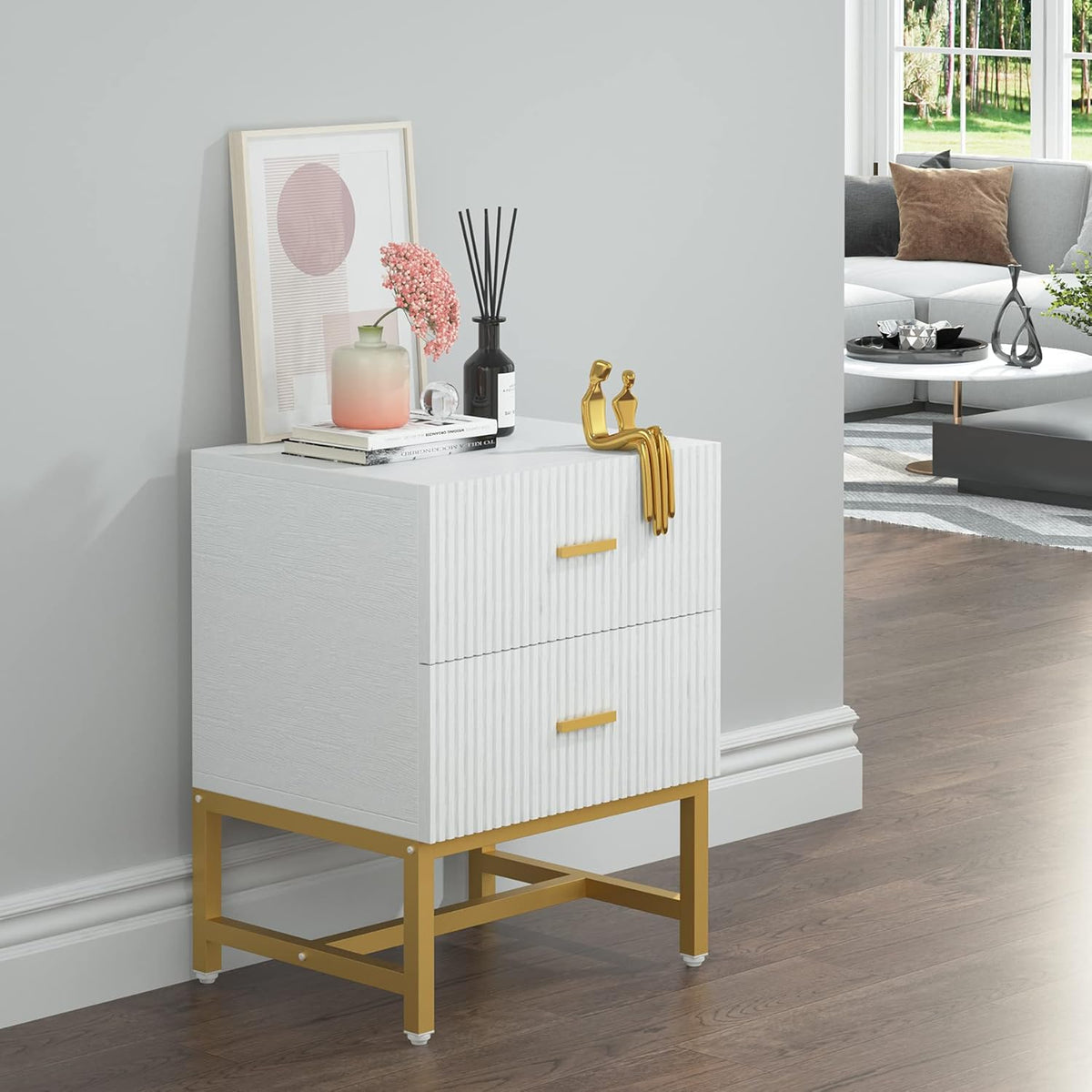 2-Drawer Nightstand with Storage Cabinet Metal Frame T63648