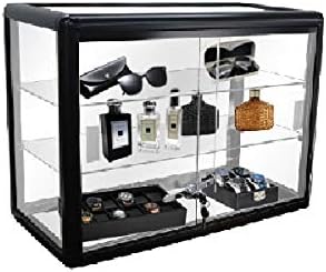24”W X 12”D X 18”H Counter Top Showcase with Aluminum Frame and Tempered Glass Display Case (Black) N885