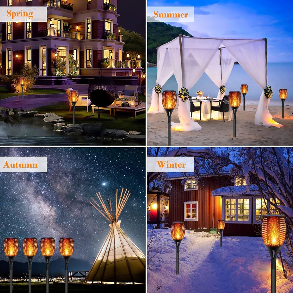6 Pack Solar Lights Torches 96 LED Flickering Flame Outdoor Waterproof Solar Powered Pathway Lights C686560