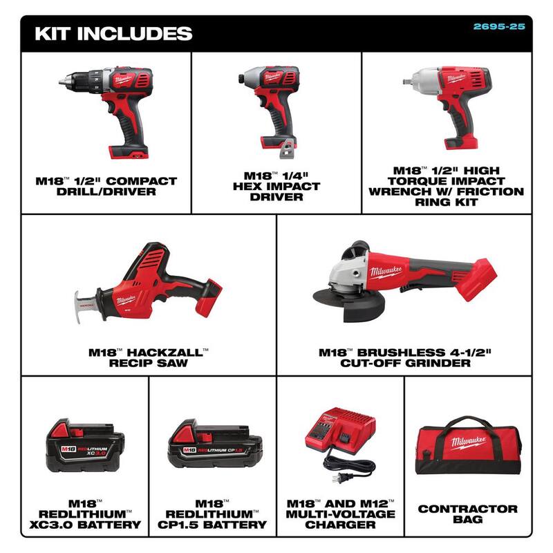 18-Volt Lithium-Ion Cordless Combo Kit 5-Tool with 2-Batteries, Charger and Tool Bag Y4330