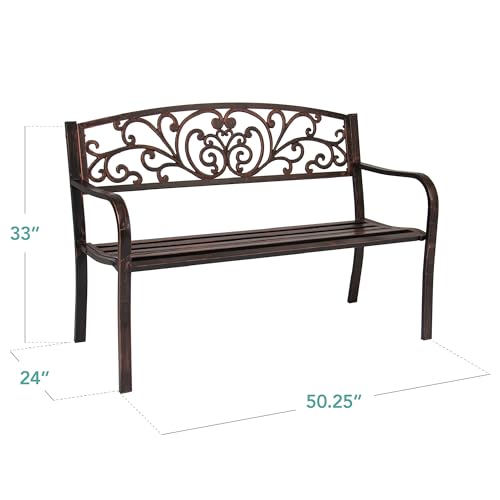 Black Steel Outdoor Bench with Floral Backrest P45607
