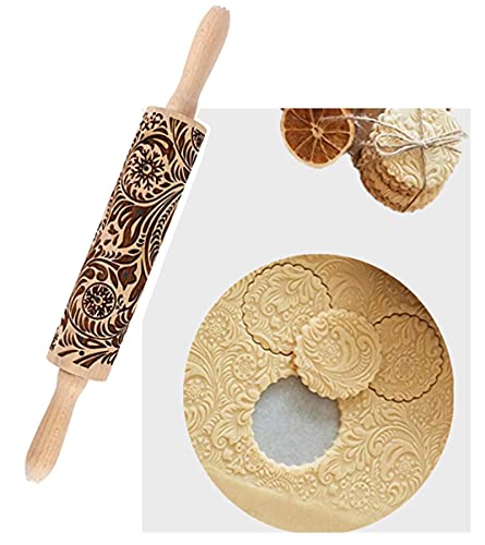 14.9" Paisley Engraved Wooden Rolling Pin S5970