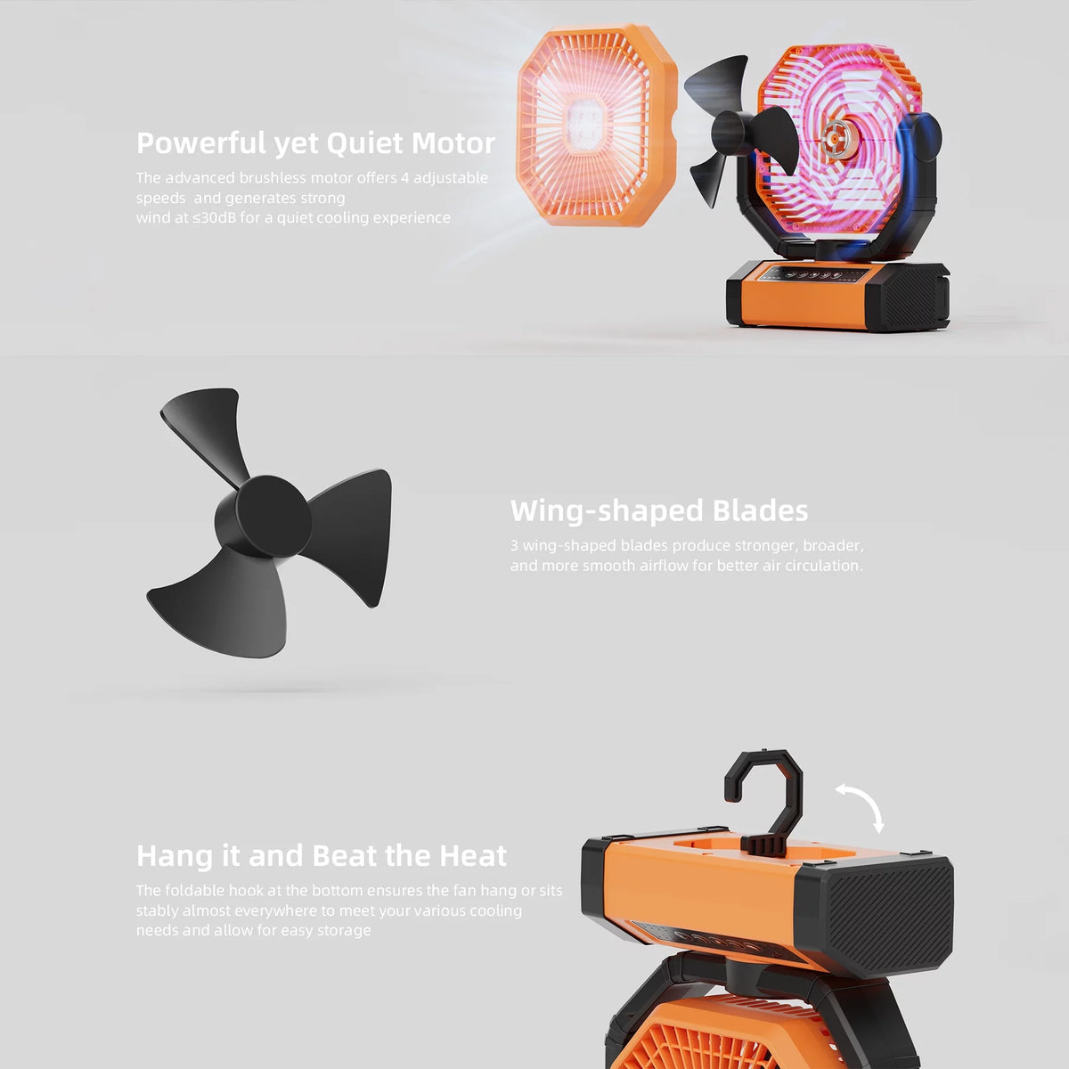 Portable Rechargeable Table Fan with LED Lantern X6456