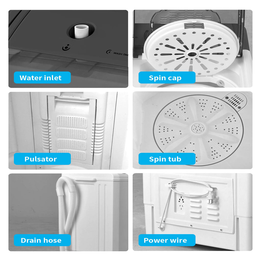 26Lbs Portable Twin Tub Washing Machine with Gravity Drain Pump U7709