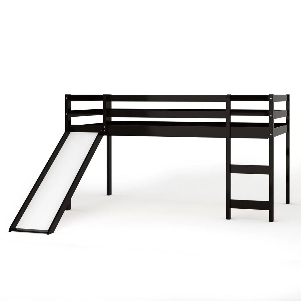 White Twin Size Wood Loft Bed with Slide G213282