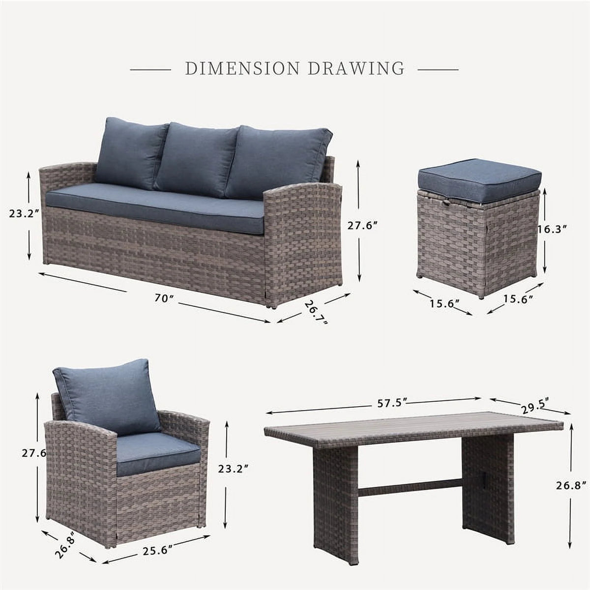 Light Brown Wicker Dining Table Set with Grey Cushion R843640