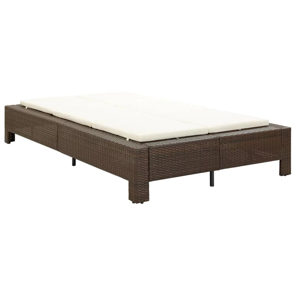 2-Person Sunbed with Cushion Brown Poly Rattan I251