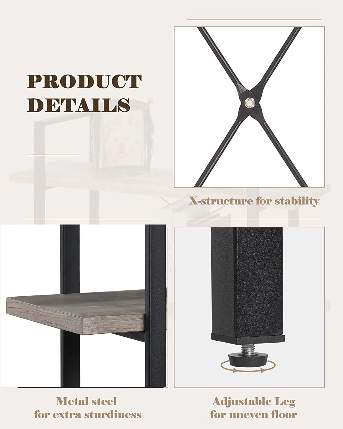 2 Tier Grey Wood and Metal Bookshelf Q1140