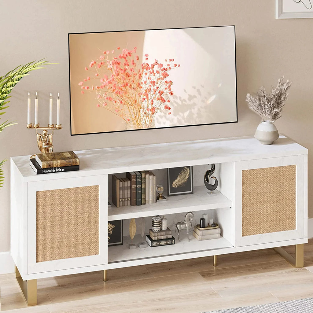 White TV Stand with Doors and Shelves T927