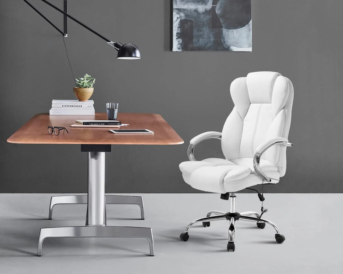 White High Back PU Leather Office Chair with Lumbar Support X2238