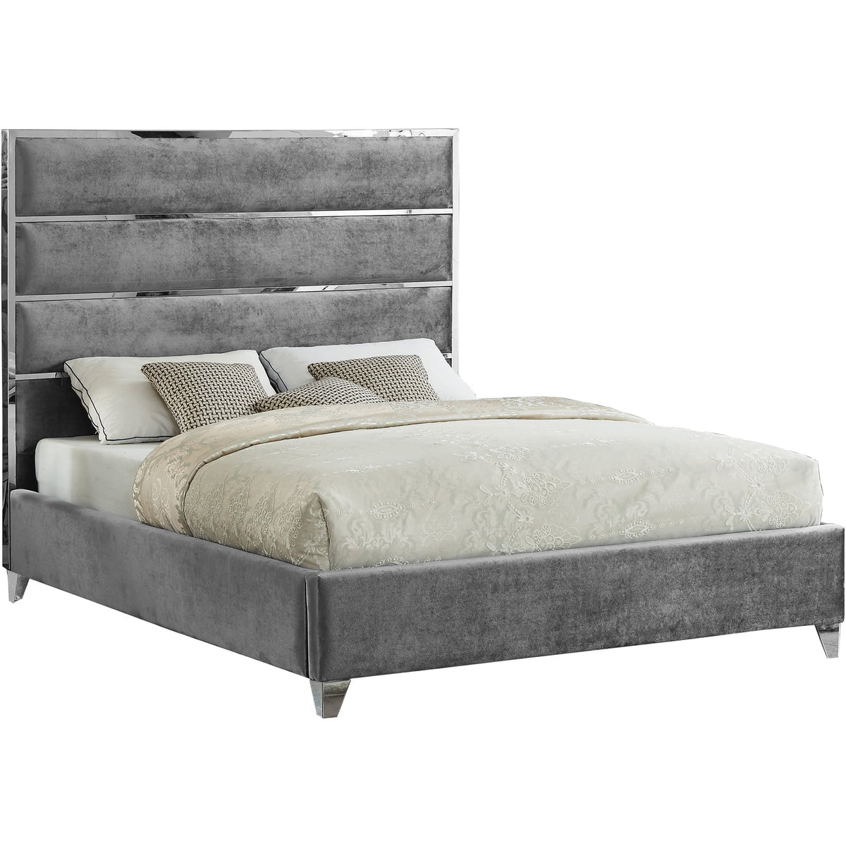 Grey Velvet Queen Bed X86232