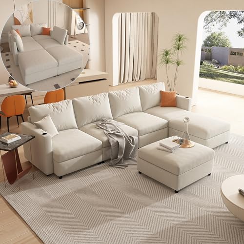 Oversized Chenille U-Shaped Modular Sectional Sofa with 2 Ottomans C738829